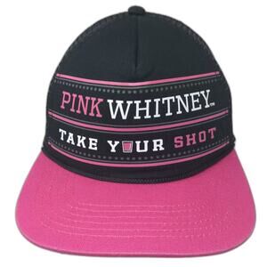 Pink Whitney Take Your Shot Trucker Hat Black Snapback OS Mesh Foam Flat Brim
